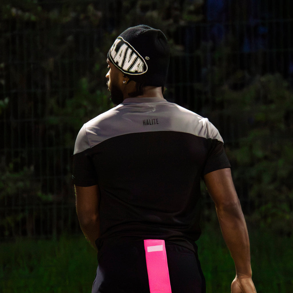 HALITE ARC.V2 short sleeve shirt, black fabric with subtle logo, displayed flat on a white background.