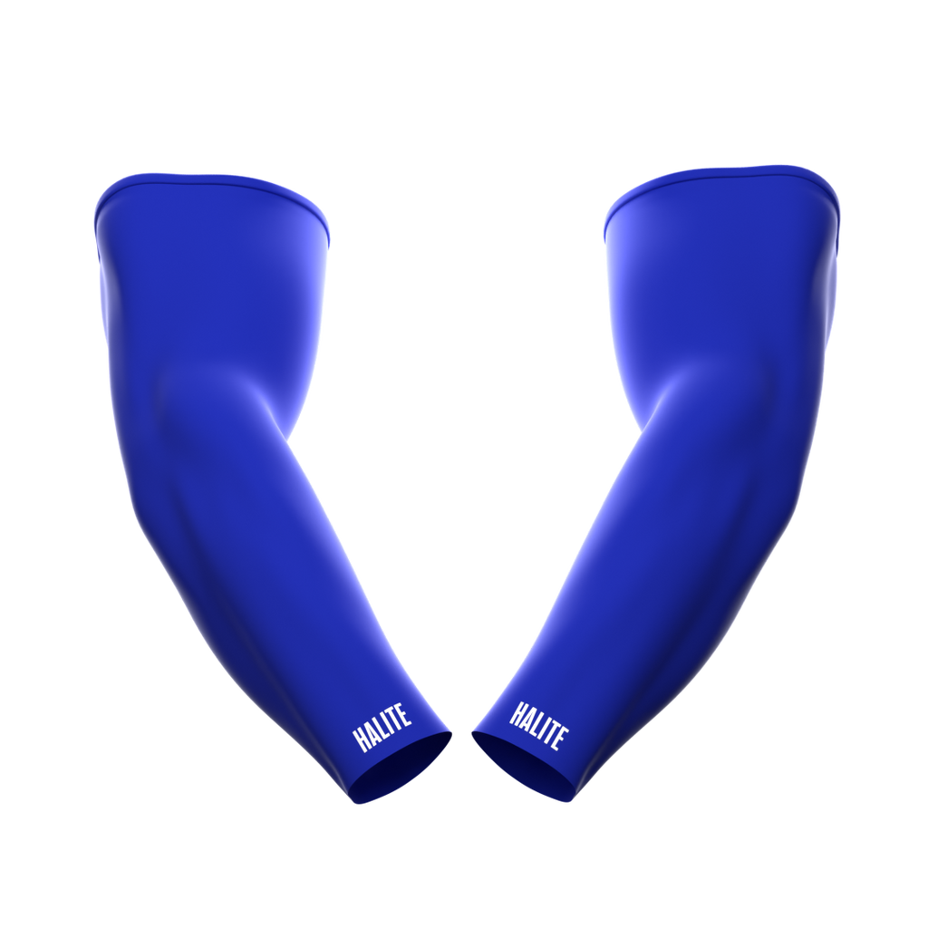 Blue Delta arm sleeves for football, designed for athletic performance and a confident, stylish look on the field.