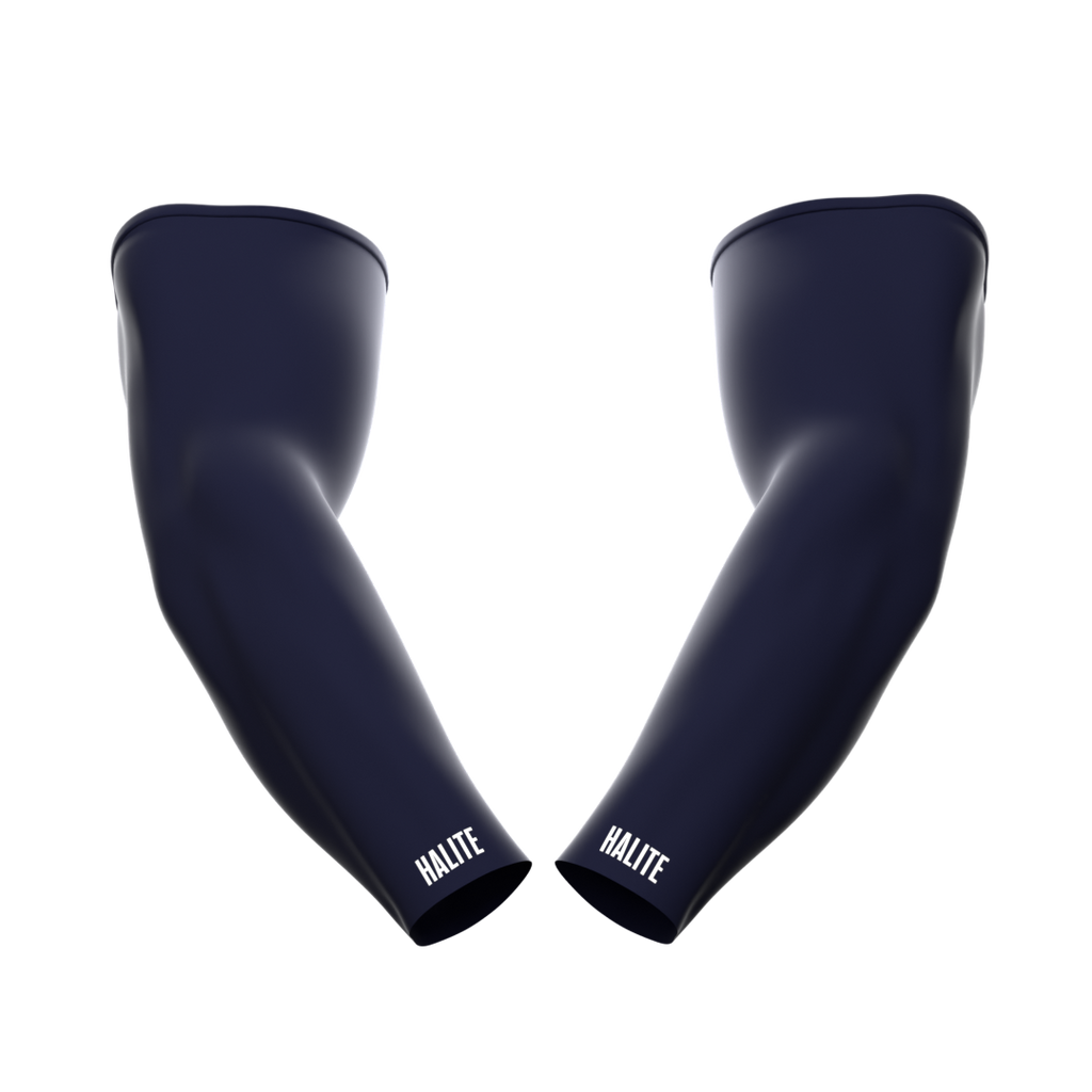 Navy Delta Arm Sleeves for football, showing a close-up of the sleek, athletic design suitable for on-field performance.