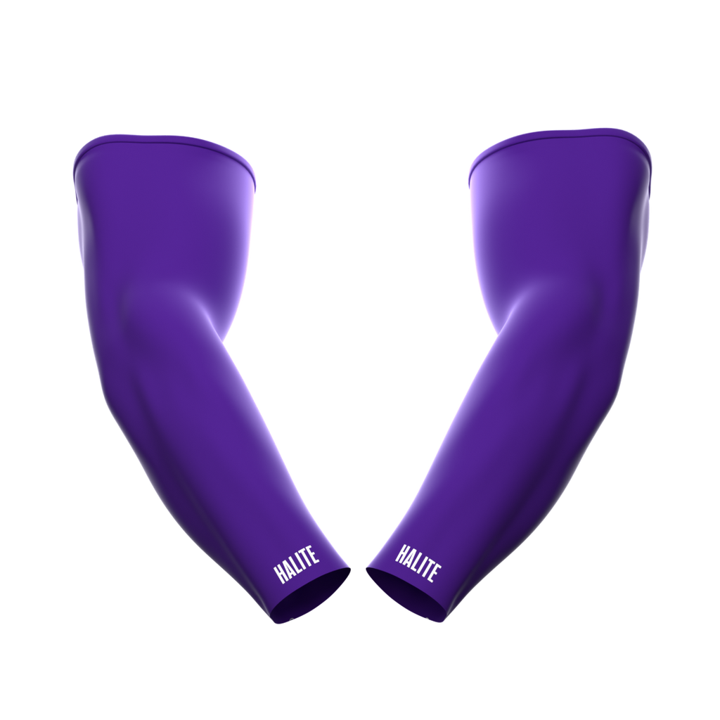 Purple DELTA arm sleeves for football, designed for athletic performance and confident style during games or practice.