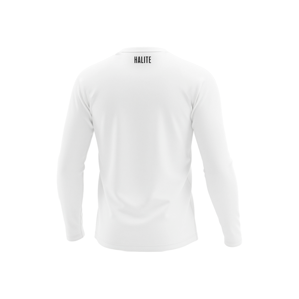 White and black ARC long sleeve shirt by Breathable, featuring a stylish back design, ideal for active and statement wear.